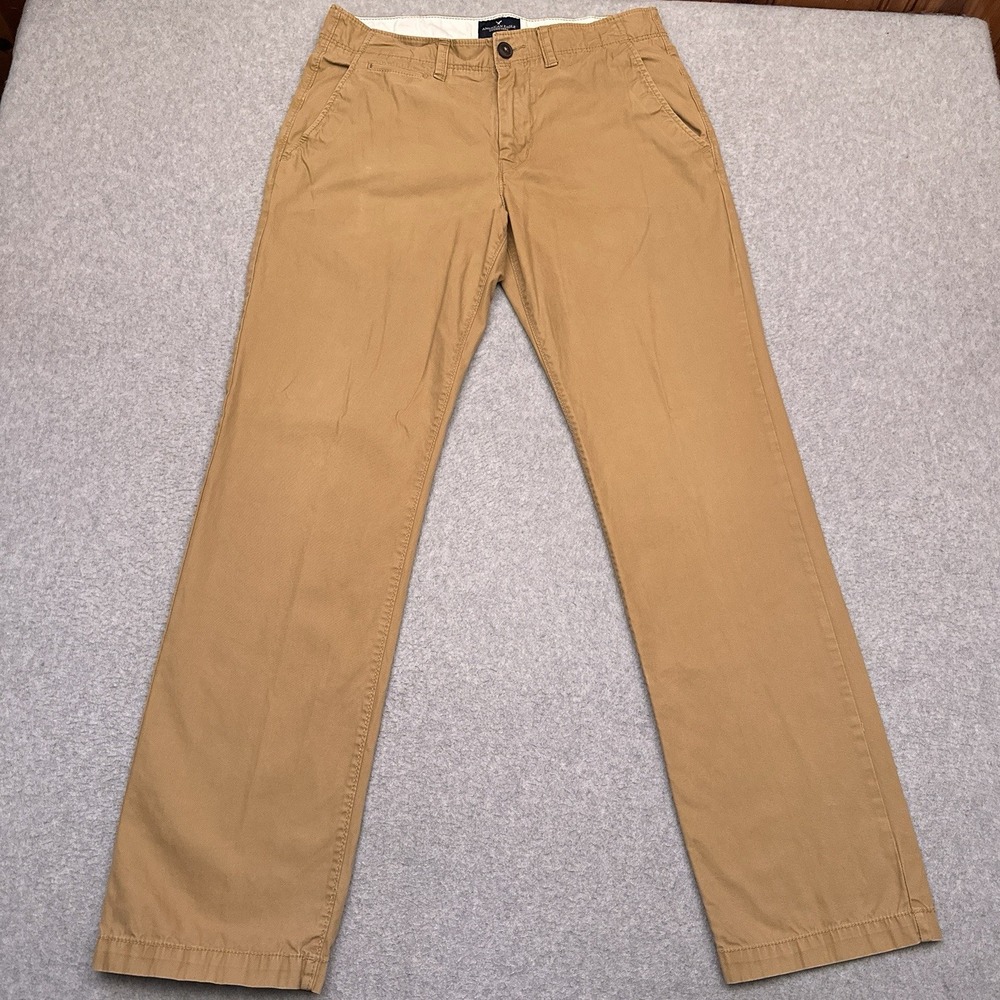 American Eagle Chino Pants Mens‎ 33x33* Beige Original Straight 100% Cotton Golf